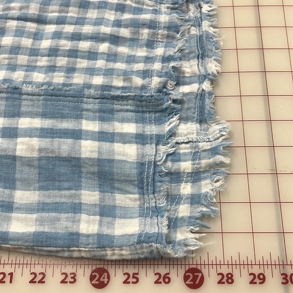 HEM & THREAD Boho Cottage Gauze 2 Pocket Buffalo/Plaid Blue/WHT Fringe Top S/M - Picture 16 of 16